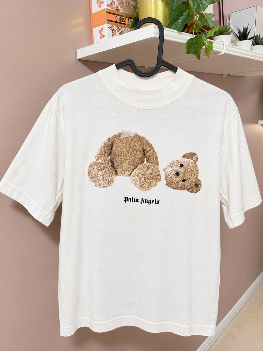 Palm Angels White Tee with Tan Teddy Graphic